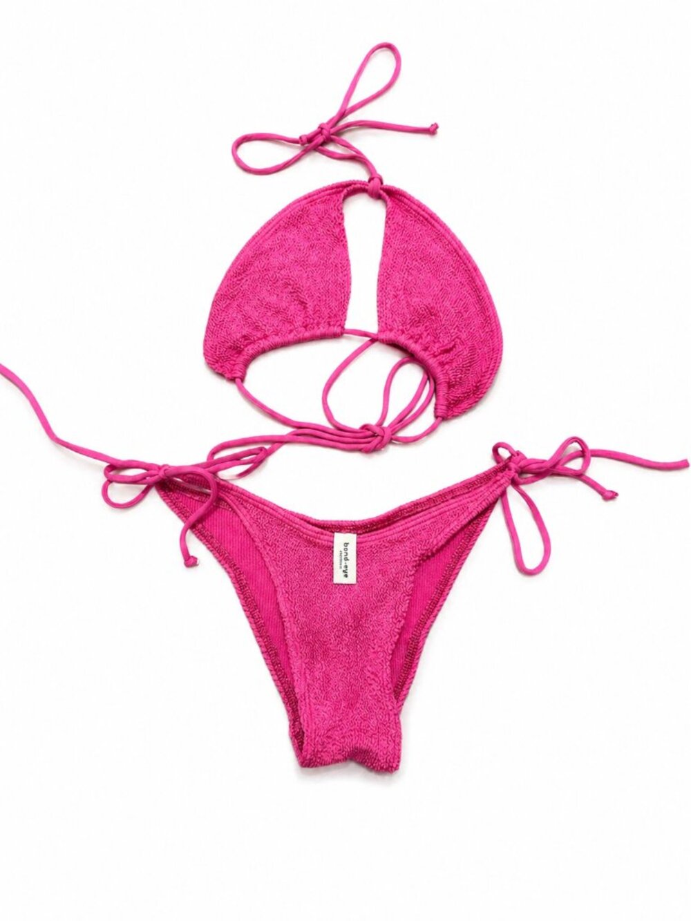 bond-eye Crinkle Bikini Top and Bottom Set Hot Pink